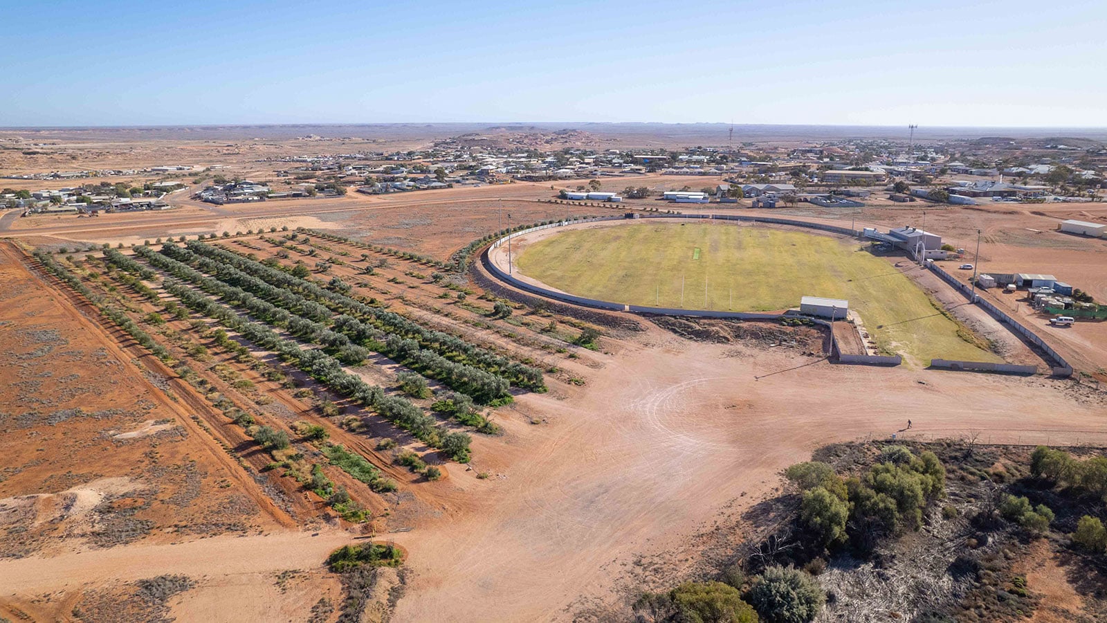 Ariel Shot of the Coober Pedy oval and community gardens