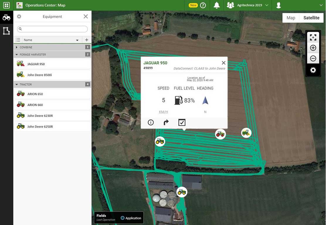 image illustrating the CLAAS machines in John Deere Operations Center