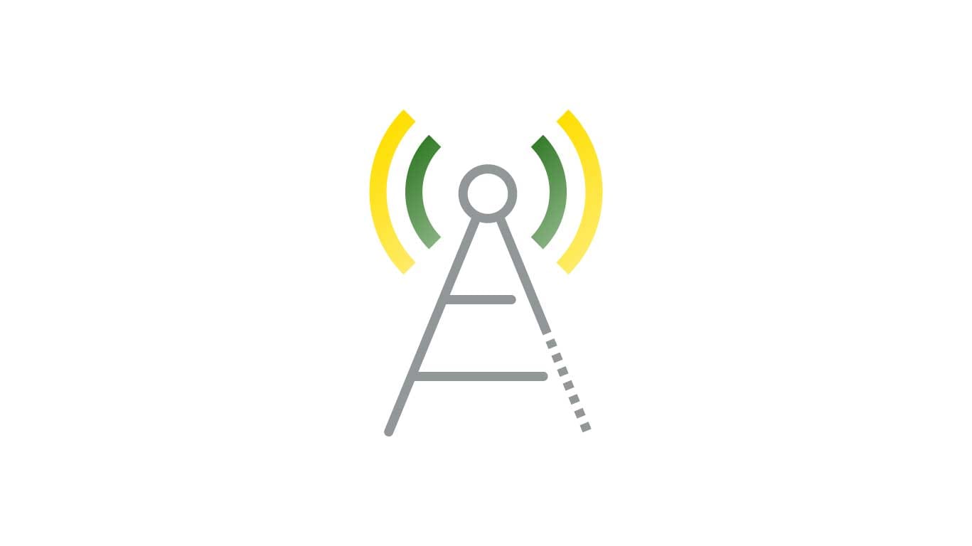 Radio tower icon with radiating waves