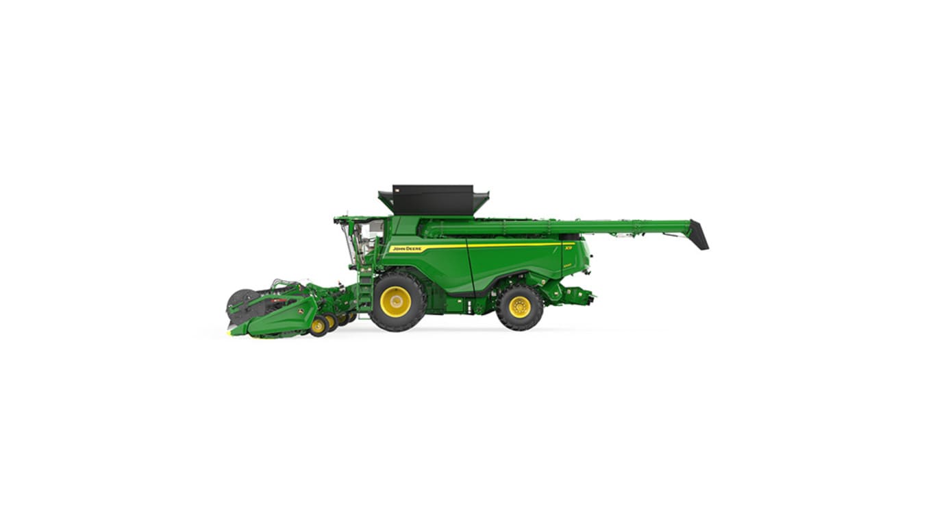 Right side-view of x9 1000 combine on a white background
