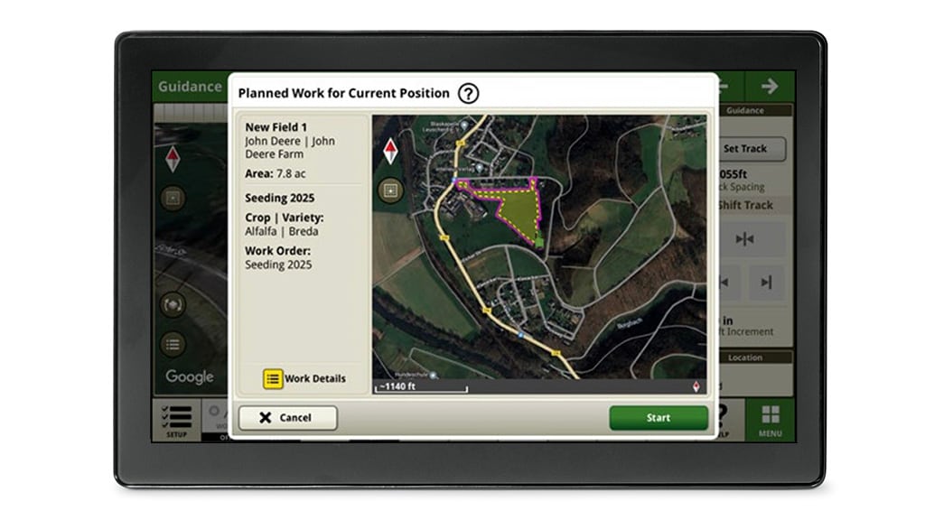 G5 display depicting planned work current position.