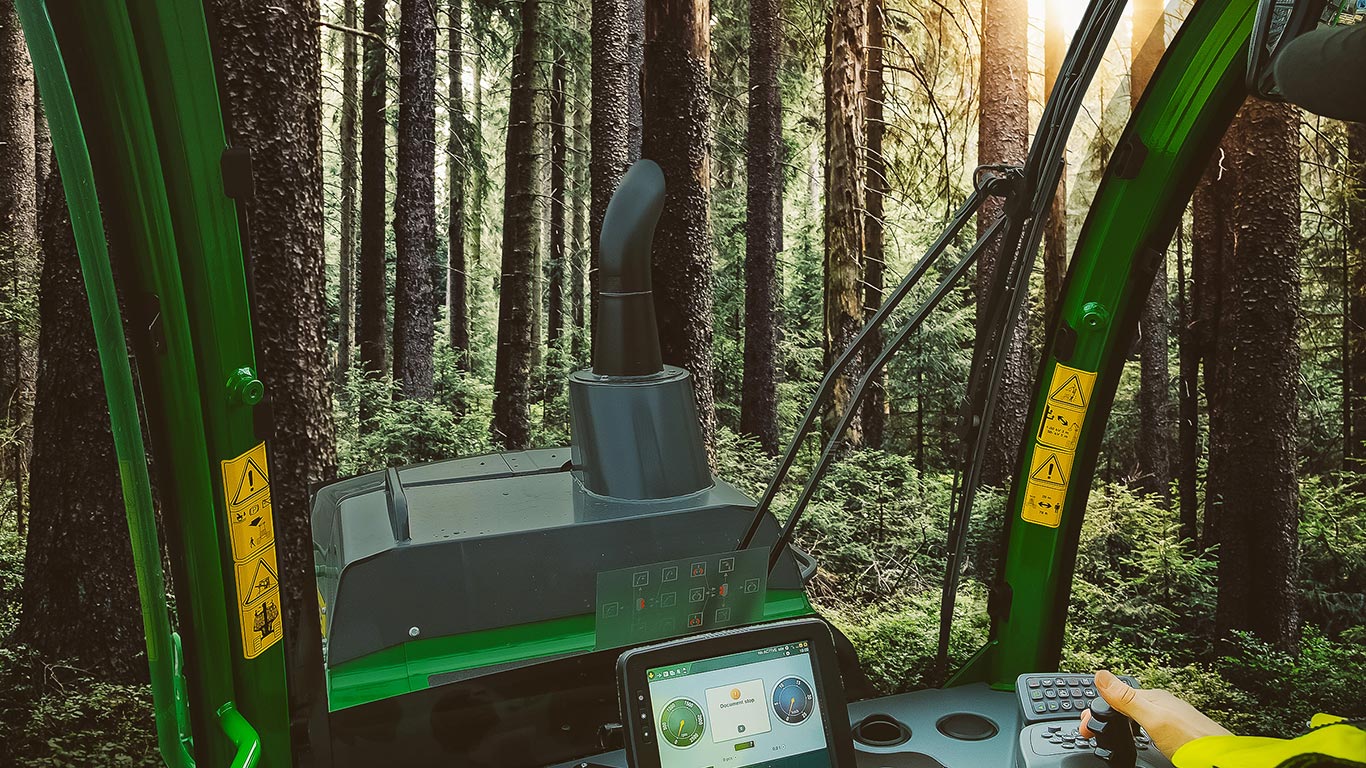 View to the forest from a John Deere forest machine