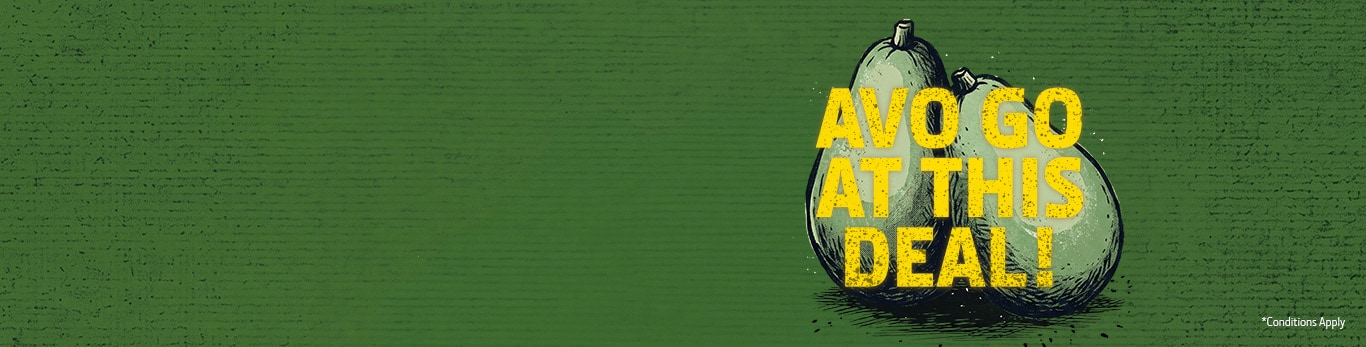 "Avo to at this deal" written over cartoon depictions of avocados.