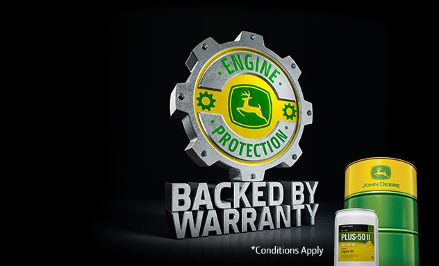 Backed by Warranty with a drum and lubricants container in the foreground.