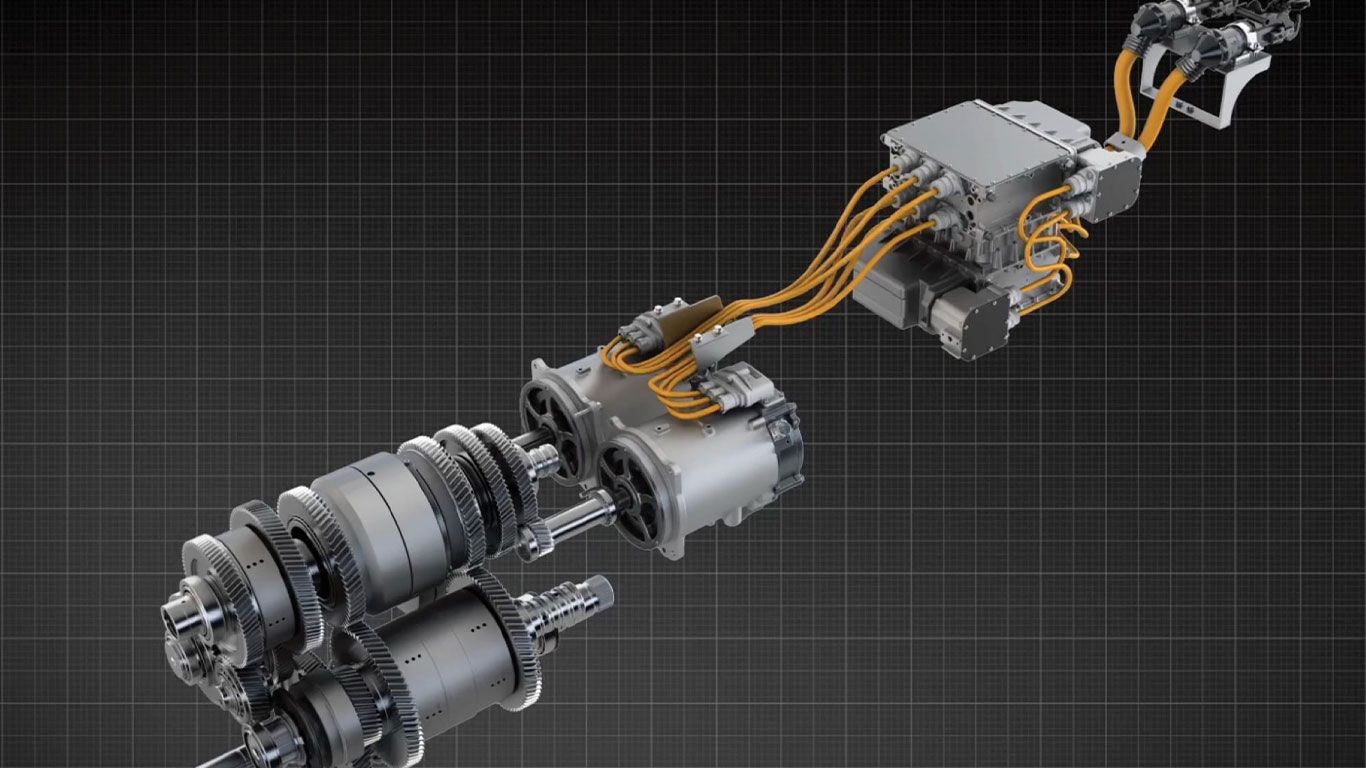 John Deere 8 Series Electric Variable Transmission against a grid
