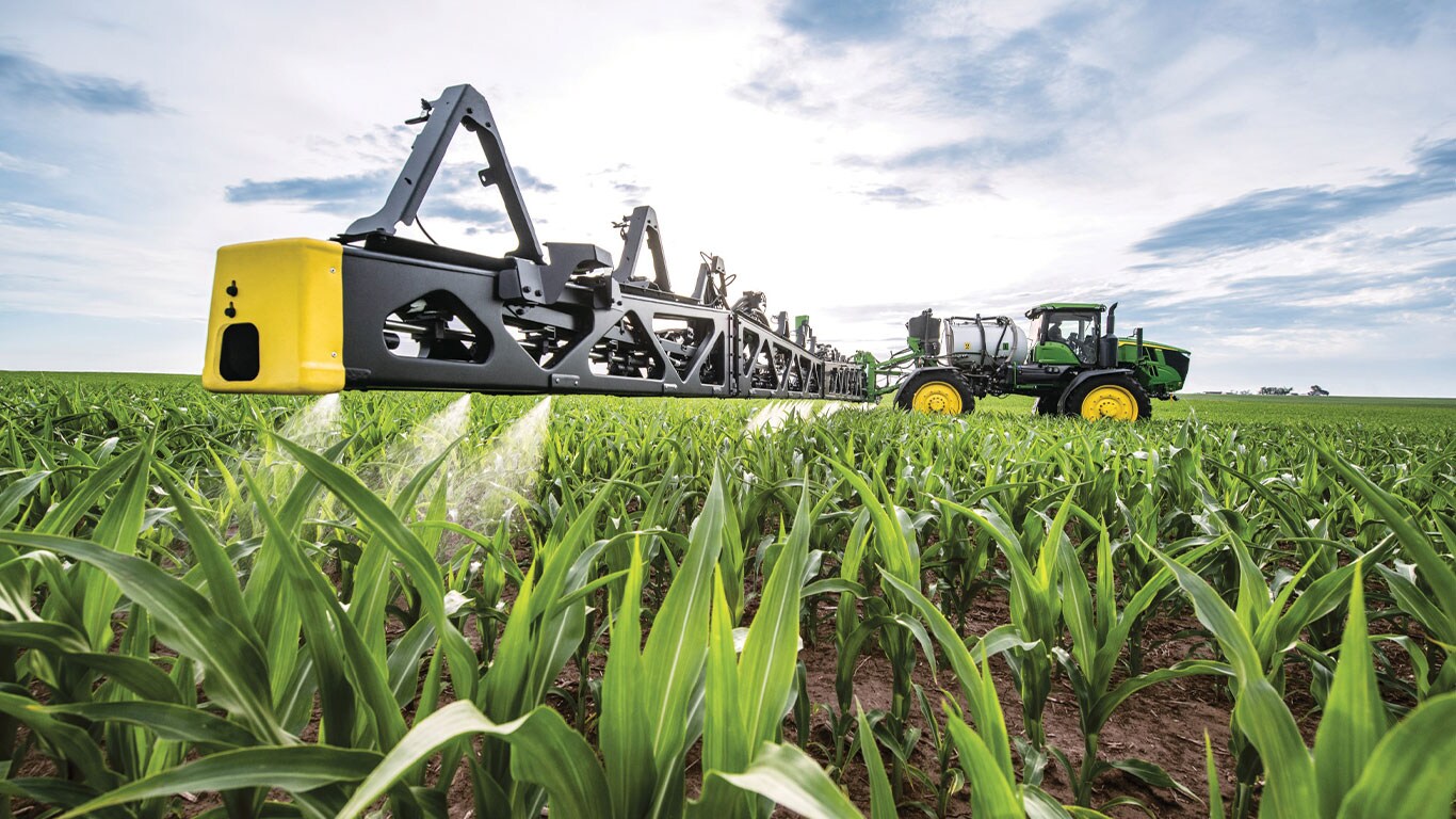 John Deere Sprayer with See & Spray Ultimate in a field