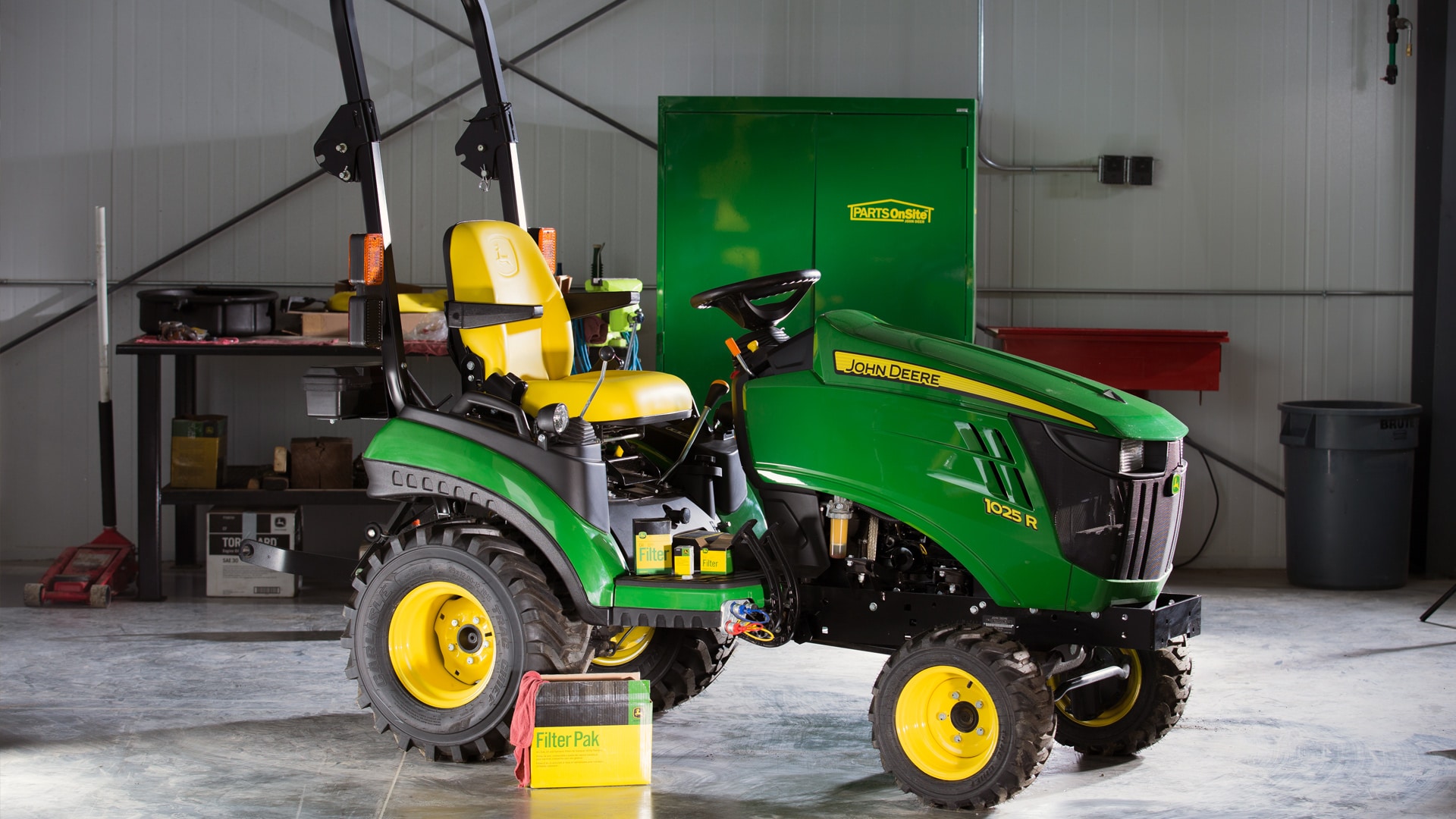 Smill tractor in workshop after service