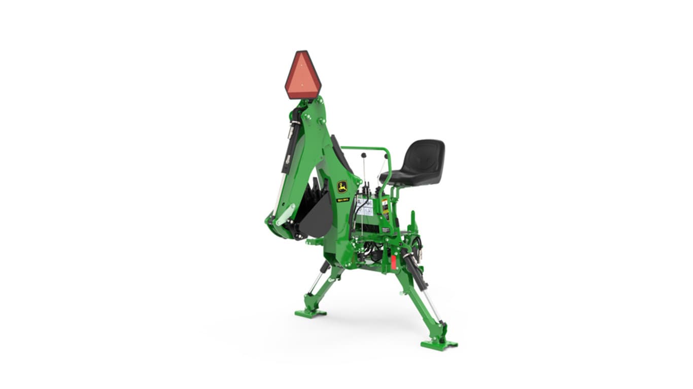 A front-left-facing studio shot of a green BH160 backhoe implement on a white background.