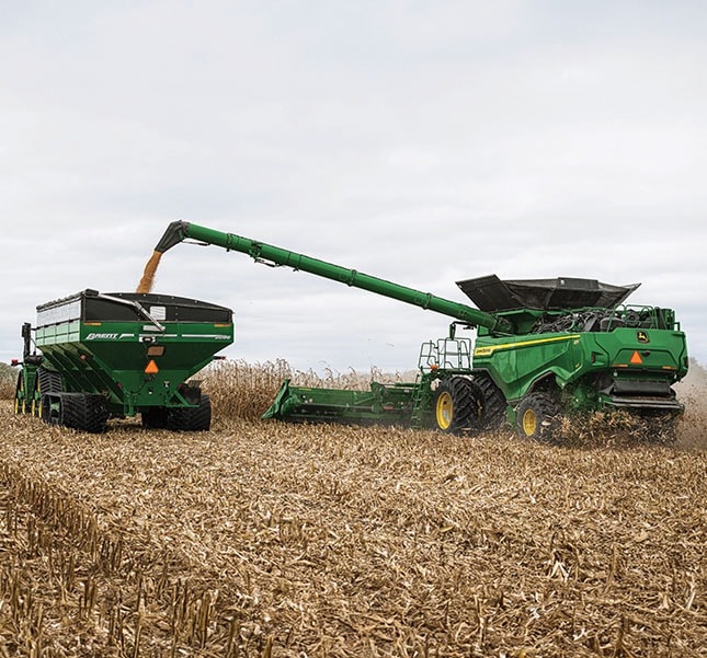 Combine harvesting corn.