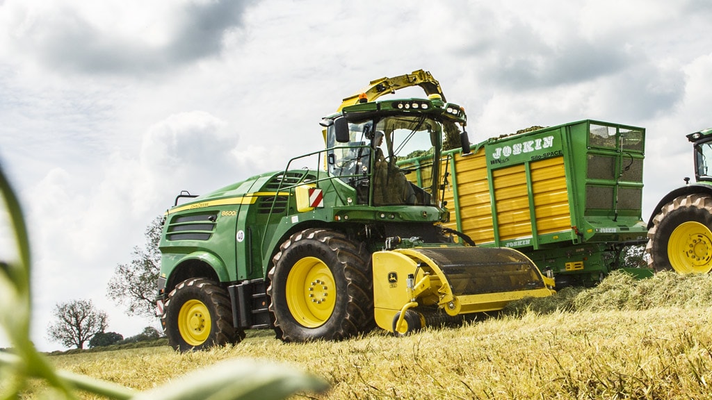 8000 series self propelled forage harvester in a field
