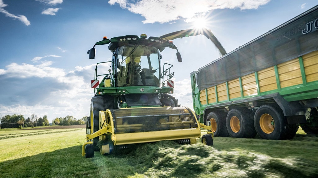 9000 series self propelled forage harvester in a field