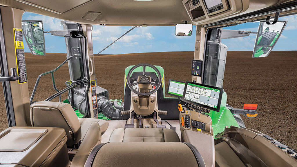 View of inside the cab of a 9 Series Tractor