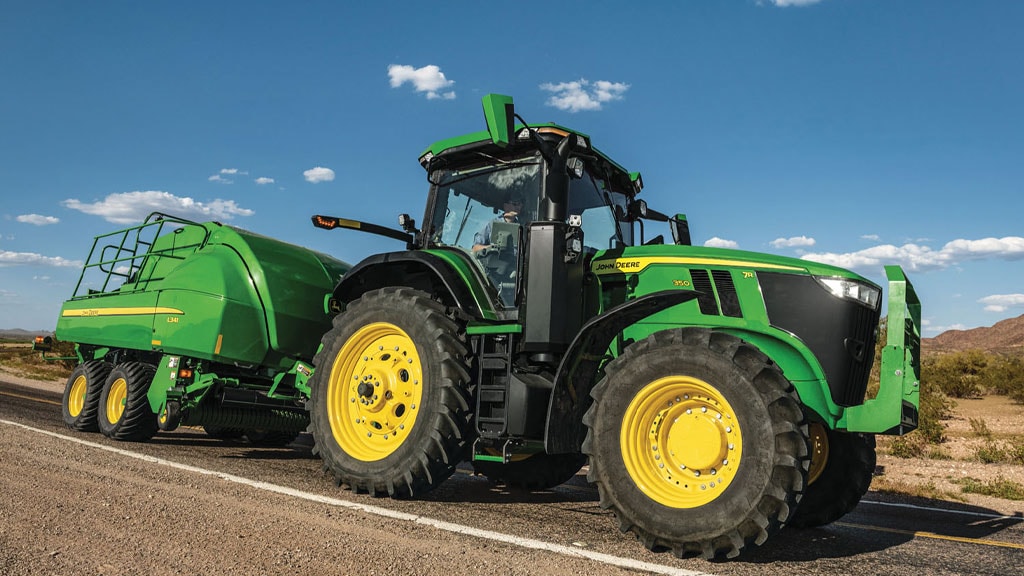 tractor driving on road