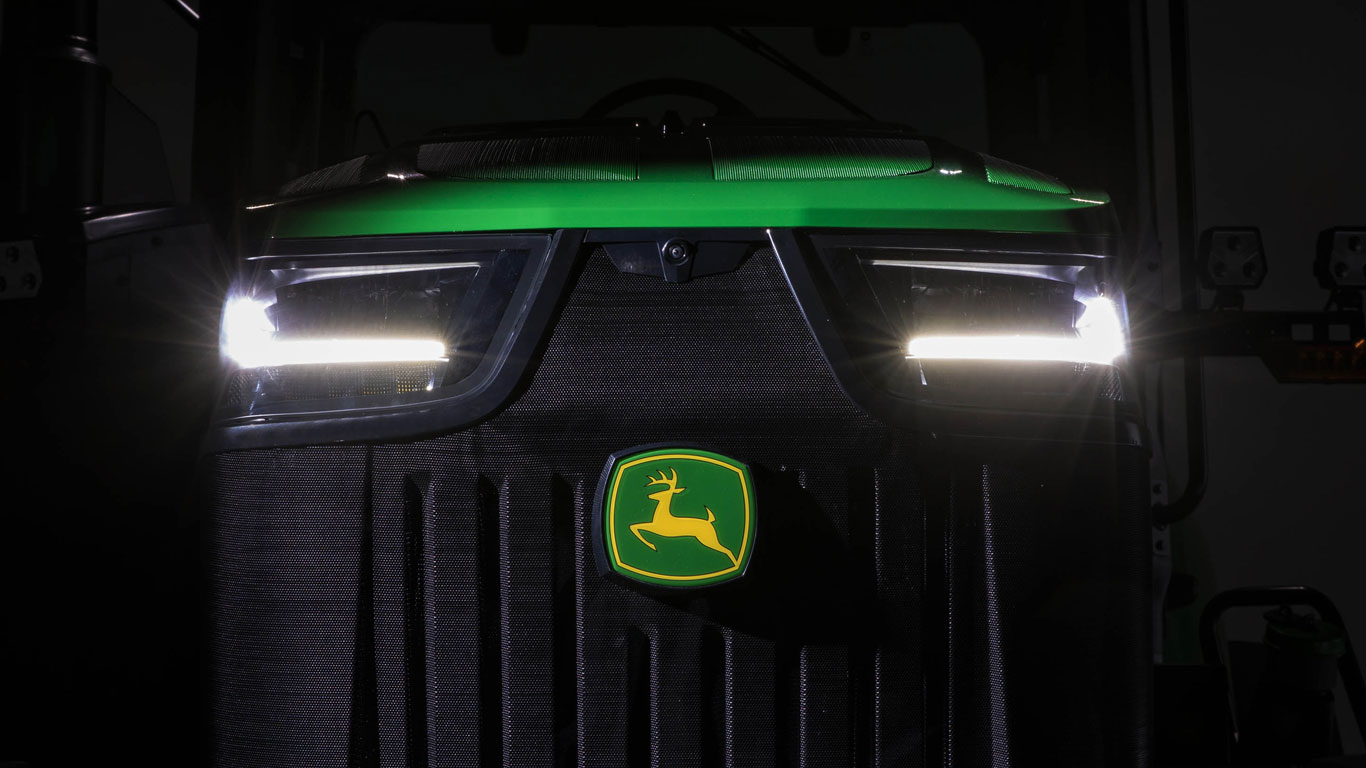 teaser view of front of 8R tractor